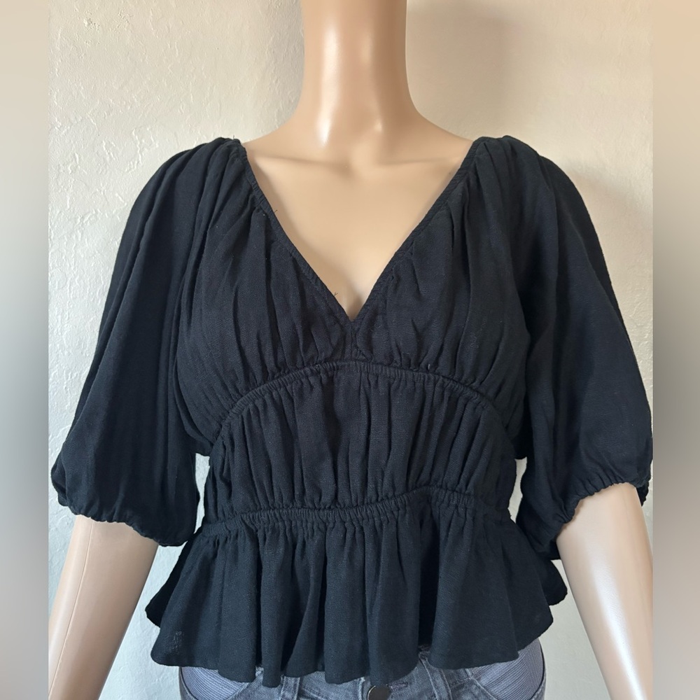 Abercrombie & Fitch short sleeve linen blend babydoll top